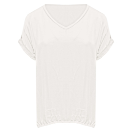 Oversized satijnen V-hals top - wit