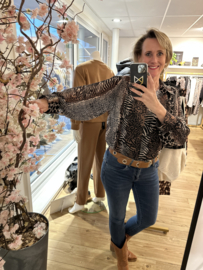 IZ NAIZ voile blouse animal mix black met plissé mouw 5160