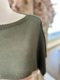 Gehaakte top met streep detail en lurex - army