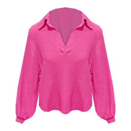 Oversized wafelblouse - Fuchsia