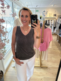 Glitter top  dames met V-hals & lurex - bruin
