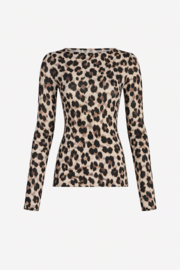 Cashmere top met  boothals en lange mouw - leopard beige
