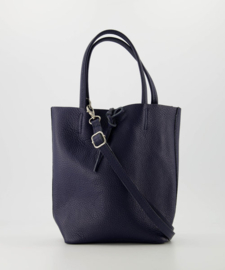 Echt leren mini shopper Donkerblauw