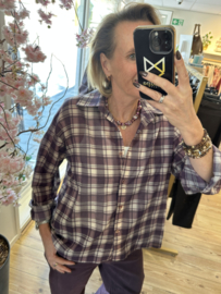 Blouse transparant ruit aubergine