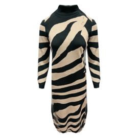 Fijn gebreide jurk met col en zebraprint