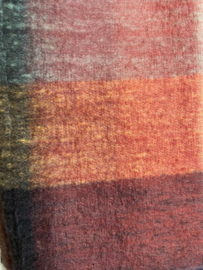 Blokprint sjaal  (groen, bruin, bordeaux, oranje)