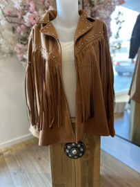 Westernjasje met franjes & studs - camel