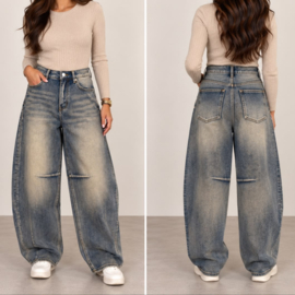 Jewelly 9783 Dirty wash barrel jeans met stretch