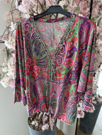 Travel top met steentjes - fuchsia