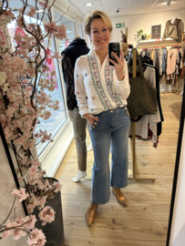 Wafel katoenen blouse met geborduurde print