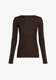 Cashmere top met  boothals en lange mouw - bruin