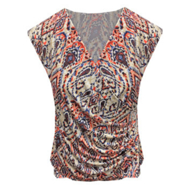 Overslag travel top met print oranje