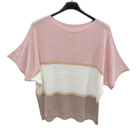 Gehaakte top met streep detail en lurex - roze