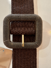Riem met stretch en metalen gesp - bruin