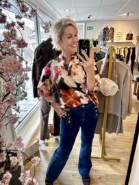 Vera Jo blouse flower choco/ orange