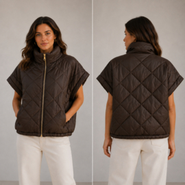 ​Doorgestikte bodywarmer  Mila - Choco