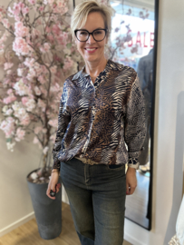 IZ NAIZ satijnen blouse animal mix blue 10714