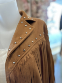 Westernjasje met franjes & studs - camel