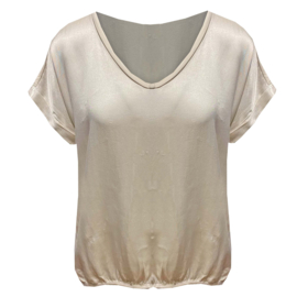 Oversized satijnen V-hals top - beige