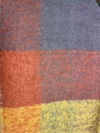 Blokprint sjaal  (aubergine/grijs/roest, oker)