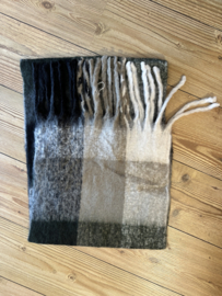 Blokprint sjaal  (zwart, groen, taupe, ecru)