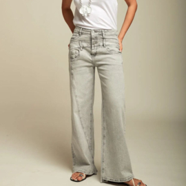 Toxik 21299 wide leg high waist met dubbele knopen design -grijs