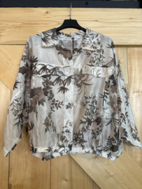 Tencel blouse met bladprint en elastische band