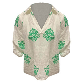 Oversized linnen blouse met print - Green