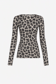 Cashmere top met  boothals en lange mouw - Leopard taupe