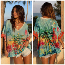 Oversized V-hals lurex top met palmtree
