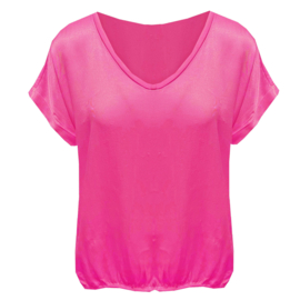 Oversized satijnen V-hals top - fuchsia