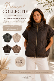 ​Doorgestikte bodywarmer  Mila - Choco