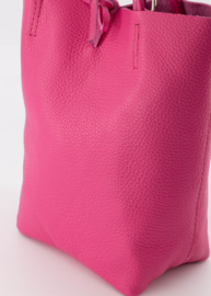 Echt leren mini shopper fuchsia