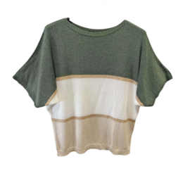 Gehaakte top met streep detail en lurex - army