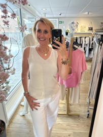 Glitter top  dames met V-hals & lurex - ecru