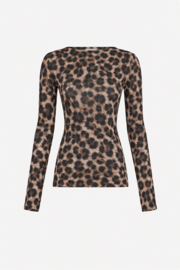 Cashmere top met  boothals en lange mouw - leopard brown