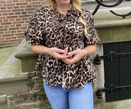 Je T'aime blouse met strikjes Leopard