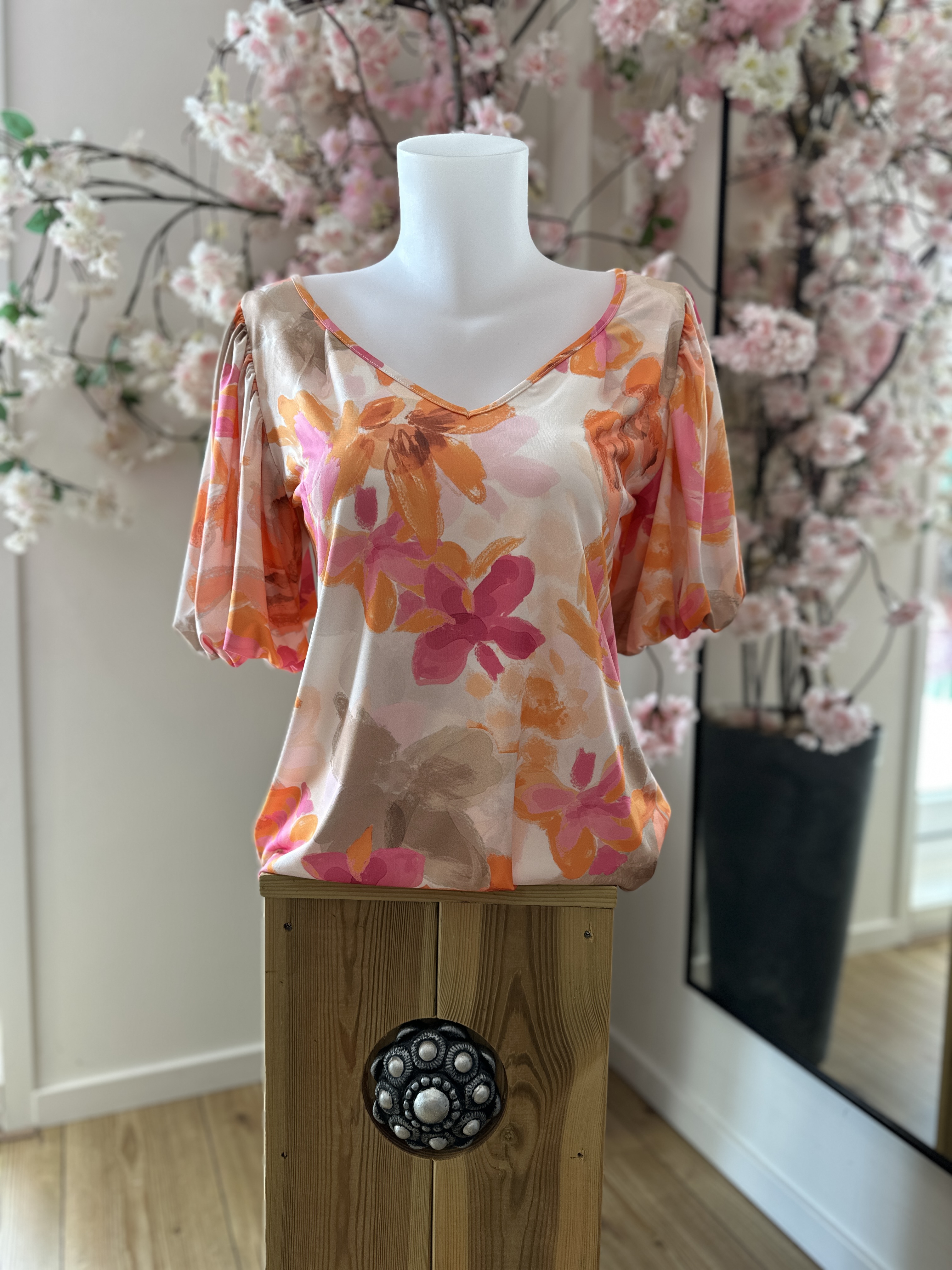 IZ NAIZ shirt puff flower orange 3933