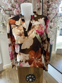 Vera Jo blouse flower choco/ orange