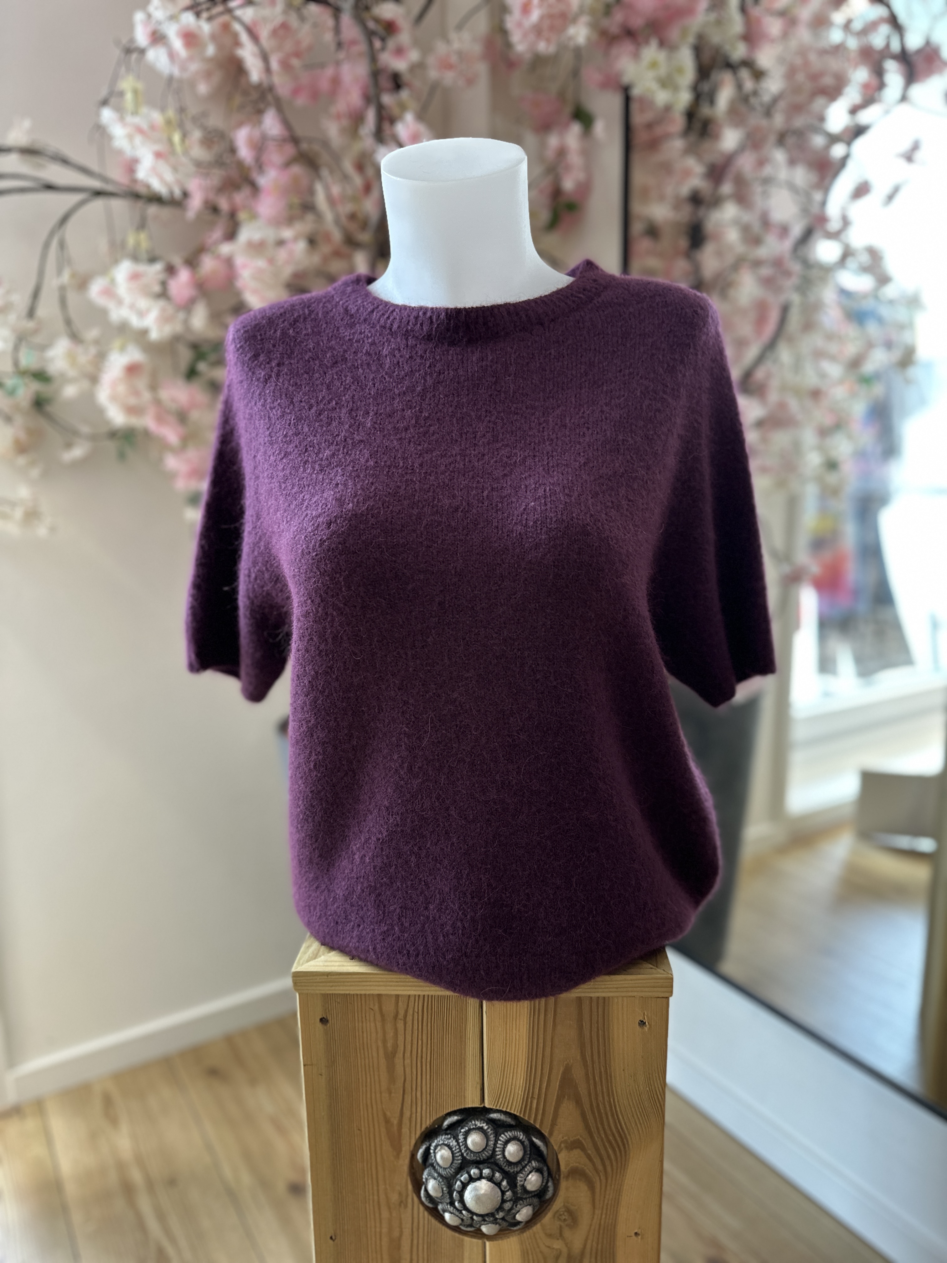 Zacht gebreid truitje met baby alpaca wol - Aubergine