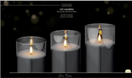 Set van 3 LED kaarsen in glazen houder