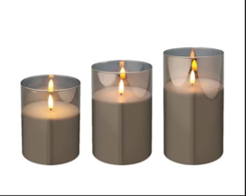 Set van 3 LED kaarsen in glazen houder