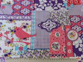 Patchwork paars/roze met vogels