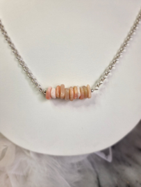Zilveren ketting (ronde schakels) met roze maansteen