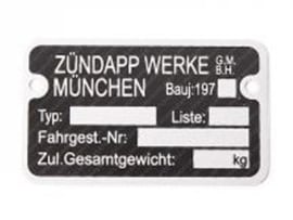 Type Plate Frame Zündapp 1970 - 1979