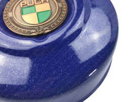 Vliegwieldeksel Blauw Flakes! met RealMetal Embleem Puch e50 / ZA50 / Z50