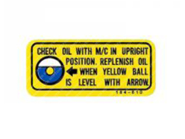 Sticker Oil level check 46mm x 20mm Yellow - Black Honda MT50