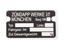 Type Plate Frame Zündapp 1960 - 1969