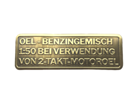 Gasoline Mix Sticker German 60mm x 20mm Gold Color RealMetal Universal
