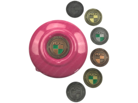 Polraddeckel Rosa Flakes! mit RealMetal Emblem Puch e50 / ZA50 / Z50